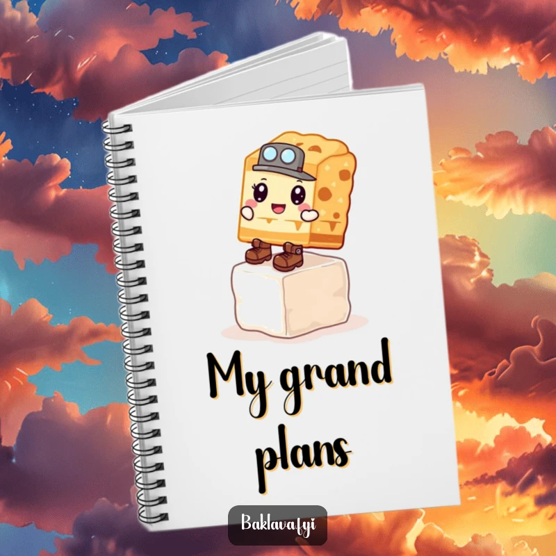 Funny Notebook: A determined baklava slice in boots climbing a sugar cube, inspiring funny adventure logs.