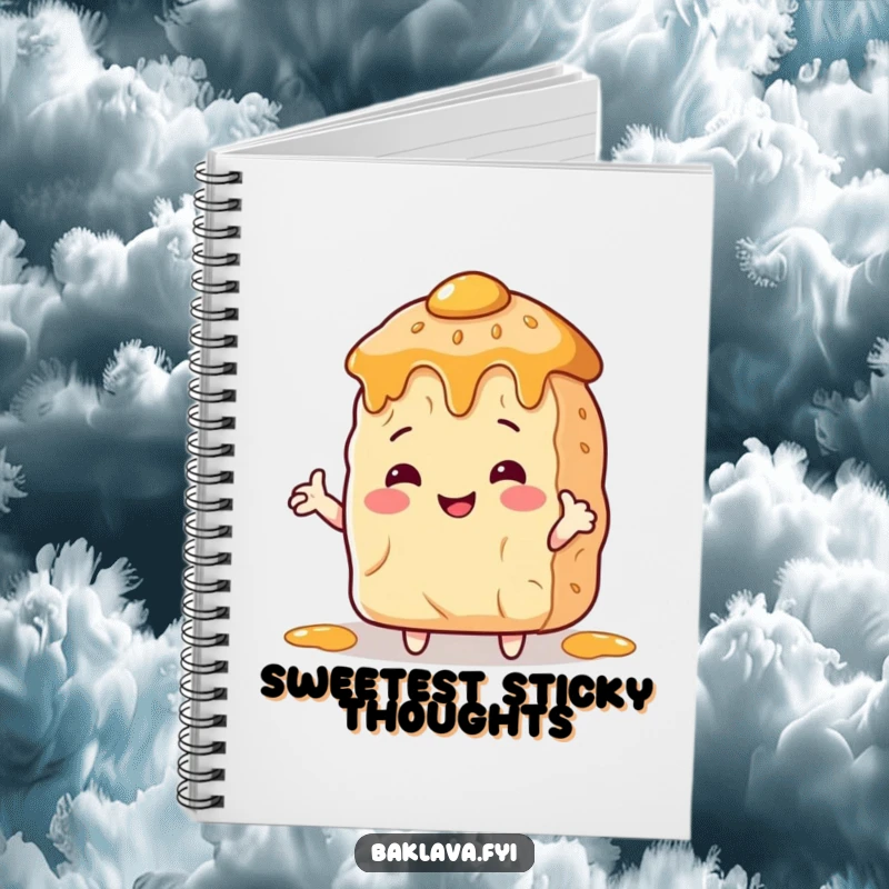 Funny Notebook: A baklava with arms hugs a honey pot, inspiring funny and sweet note-taking.