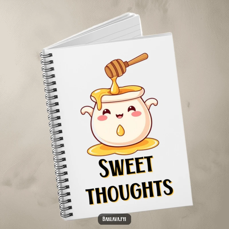 Funny smiling honey pot splashing a droplet, a cute and funny notebook.