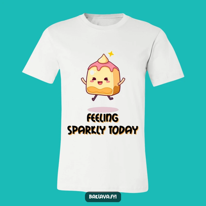 Funny Baklava Sparkle T-Shirt: Whimsical Jumping Slice, Fun Dessert Apparel Gift