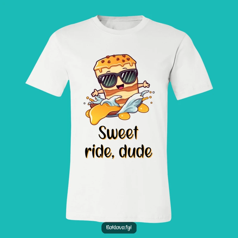 Funny Baklava T-Shirt: Sunglasses Surfer Slice on Syrup Wave - Hilarious Gift