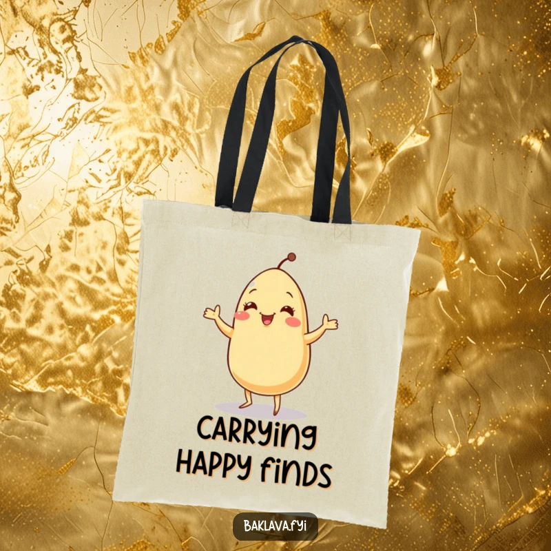 Funny jolly sesame seed doing a tiny jig on a durable tote bag, perfect for carrying items with a playful vibe.
