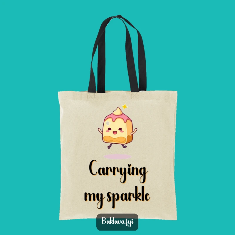 Funny Baklava Tote Bag: Whimsical Sparkly Slice Jumping, Carry Fun Dessert Style Gift