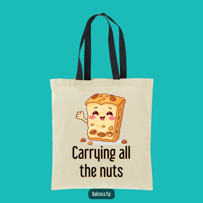 Funny Baklava Tote Bag: Cheerful Nutty Slice Waving, Practical & Hilarious Carry-All Gift